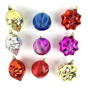 9 Collectible embossed etched blown glass Christmas tree ornaments Vintage Retro